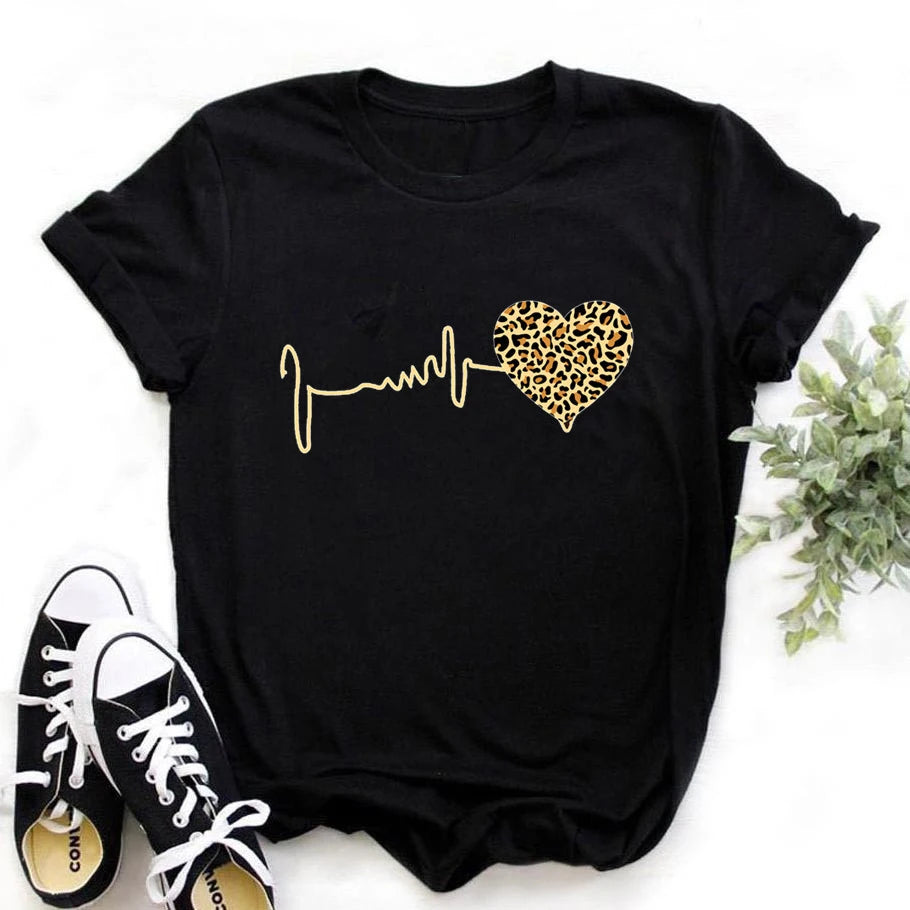 Summer New 90's Leopard Heartbeat T-Shirt